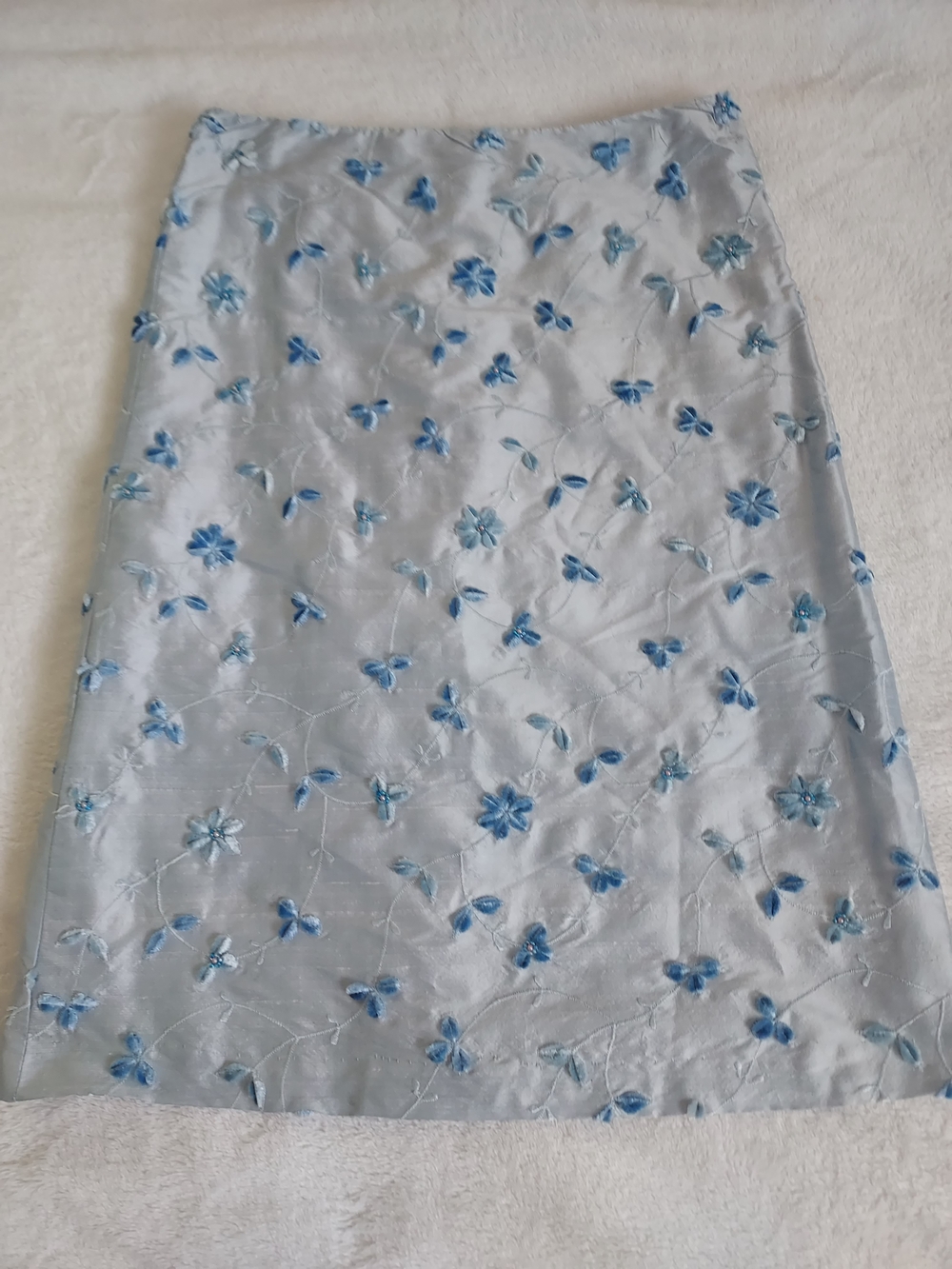 Zoe Ltd Girl's Sz 14 Vintage Pale Blue 100% Silk Embroidered Floral Pencil Skirt